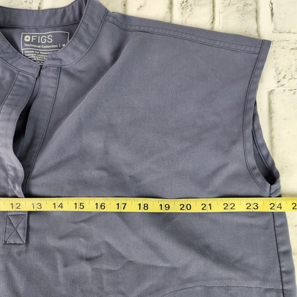 Figs Rafaela Oversized Scrubs Womens Medium Gray Blue Top Casual Mandarin Collar - Picture 4 of 8